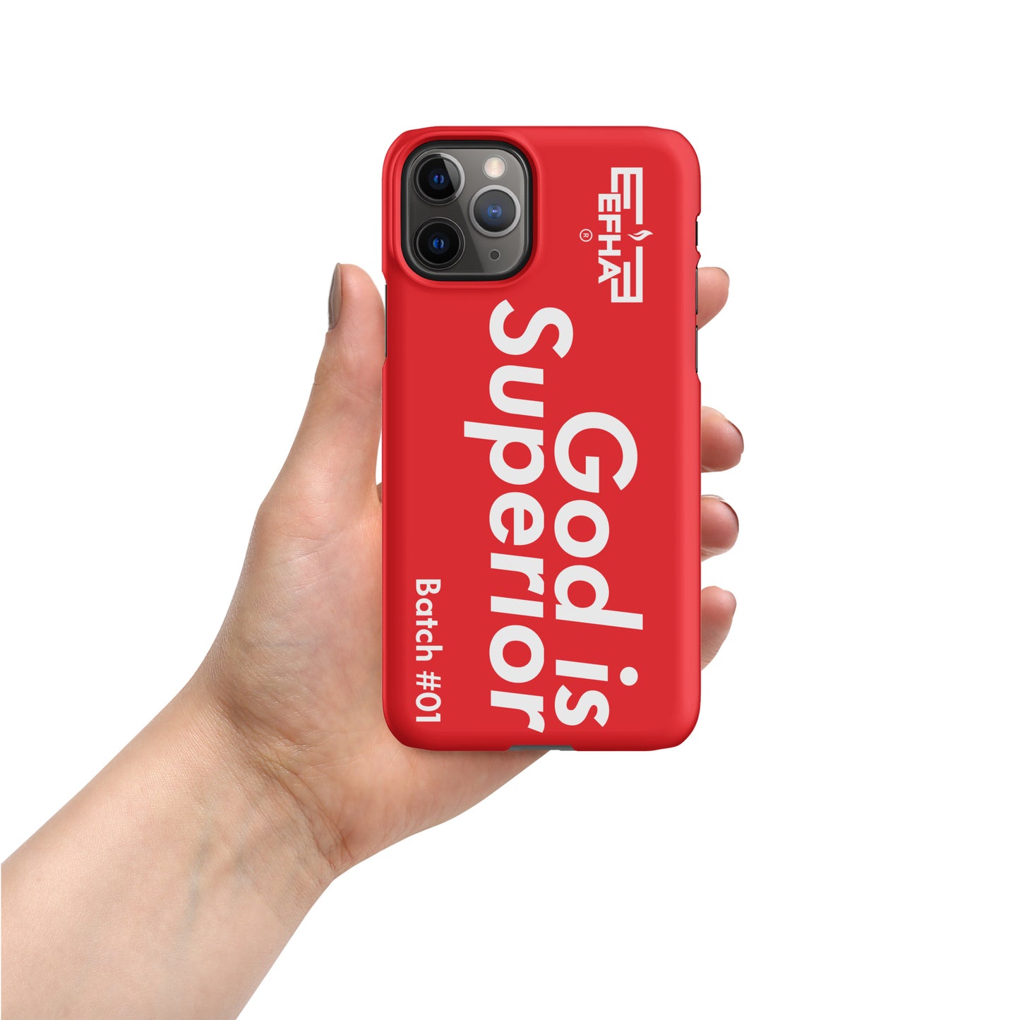 002 iPhone® "E F H A® God is Superior" Snap case